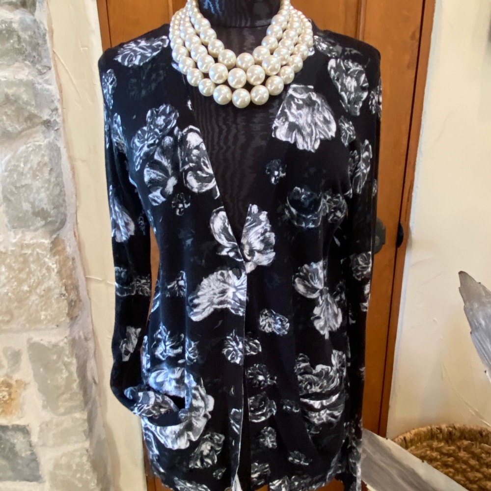 Prabal Gurung Black and White Floral Cardigan